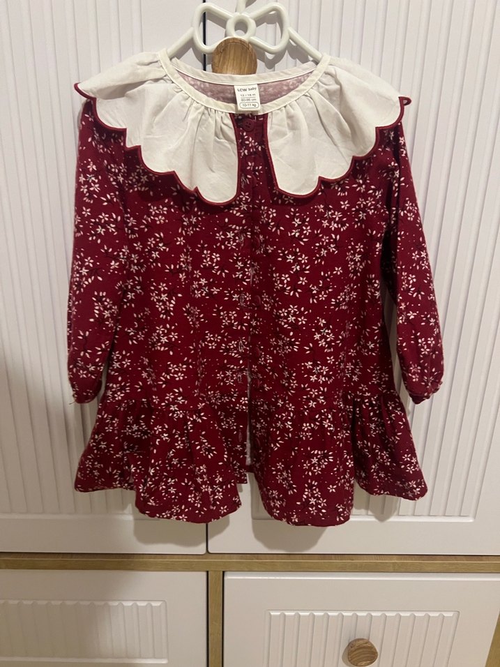 Bordo Çiçek Desenli Fırfırlı Kız Elbisesi - Görsel 3