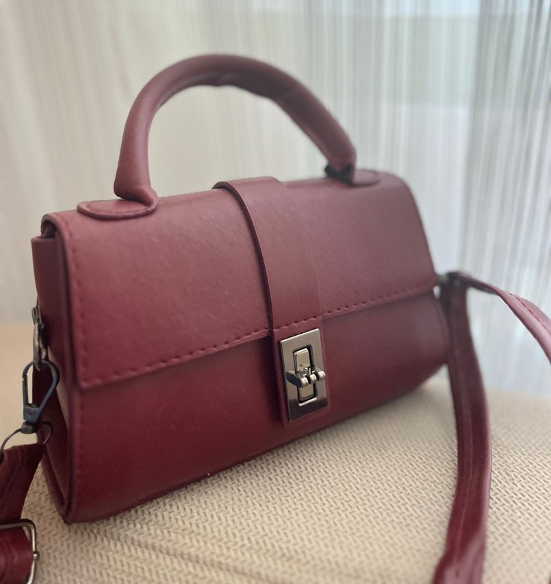 Bordo Deri Kadın Çanta Tokalı - Görsel 3