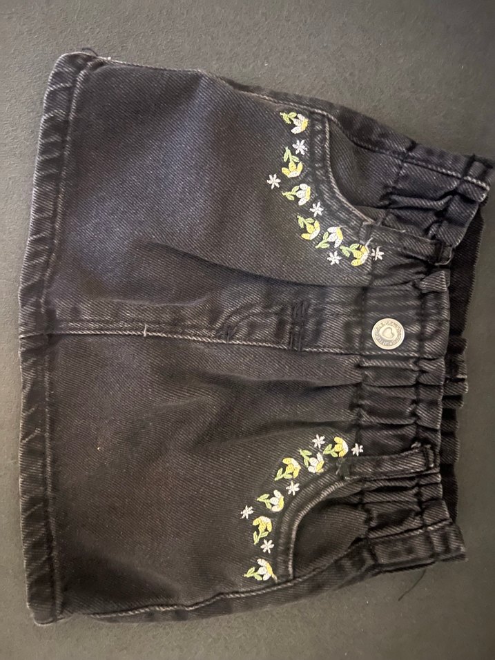 Nakışlı Siyah Kız Çocuk Kot Etek - Görsel 2