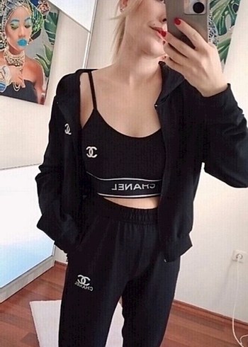 Siyah Chanel Baskılı Kadın Eşofman Takımı - Görsel 2