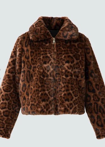 Jımm key Leopar Desenli Kahverengi Midi Peluş Ceket - Görsel 5