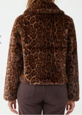Jımm key Leopar Desenli Kahverengi Midi Peluş Ceket - Görsel 4