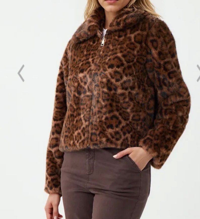 Jımm key Leopar Desenli Kahverengi Midi Peluş Ceket - Görsel 3