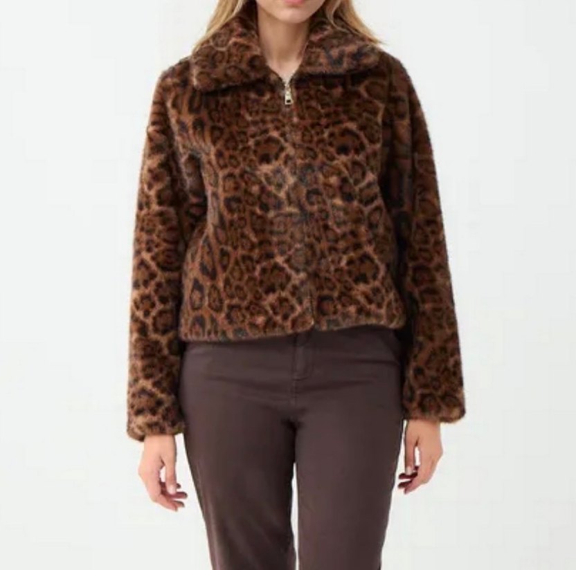 Jımm key Leopar Desenli Kahverengi Midi Peluş Ceket - Görsel 2