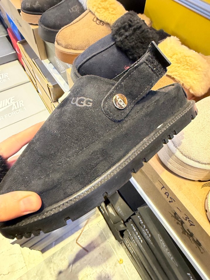 Ugg Siyah Kadın Süet Cırt Cırtlı Dolgu Topuk Terlik - Görsel 2