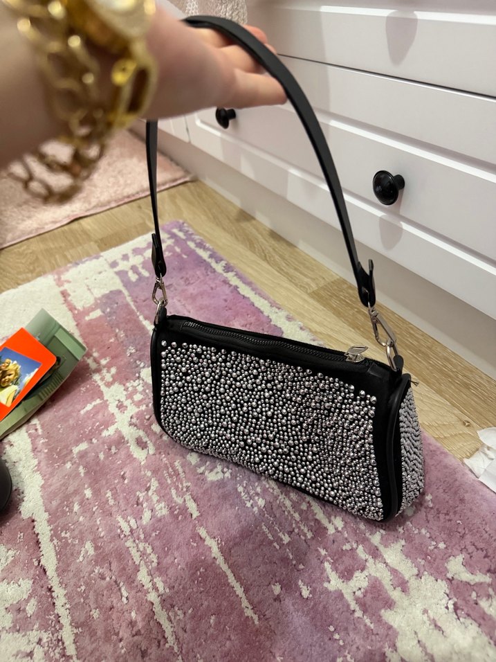 Siyah Payetli Deri Rock Punk Çanta - Görsel 3