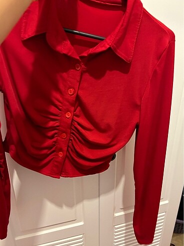 m Beden kırmızı Renk Kırmızı gömlek bluz crop