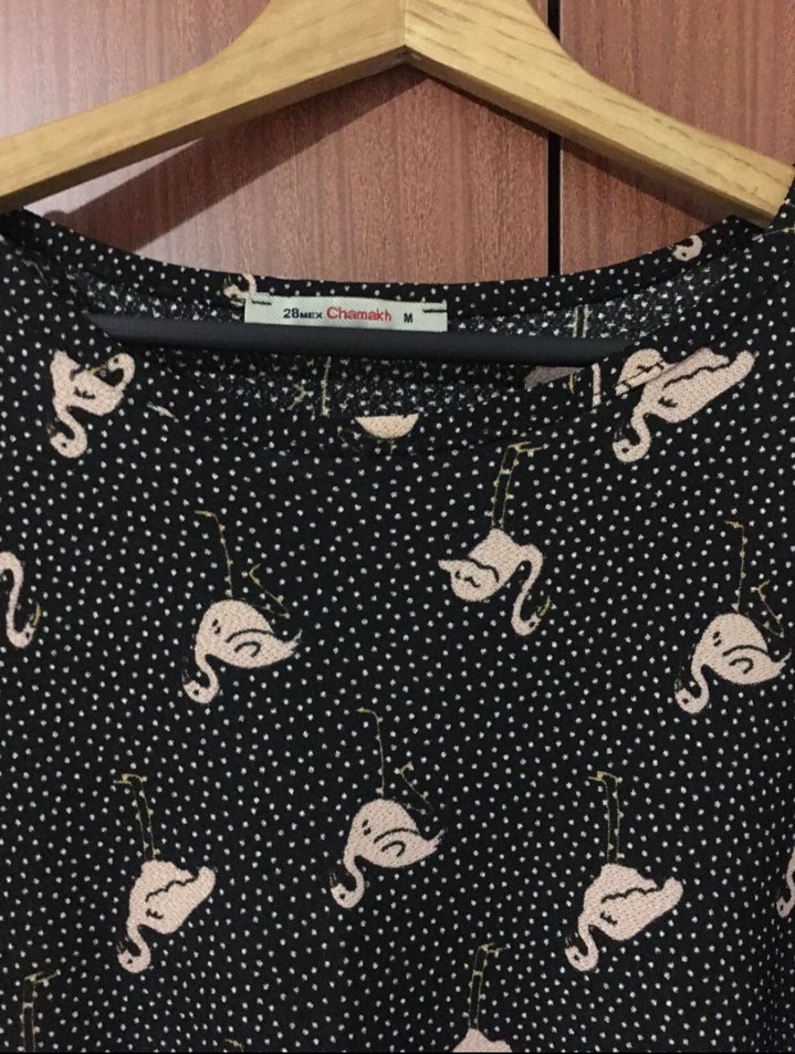 Siyah Baskılı Midi Salaş Elbise - Görsel 2