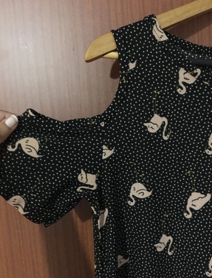 Siyah Baskılı Midi Salaş Elbise - Görsel 3