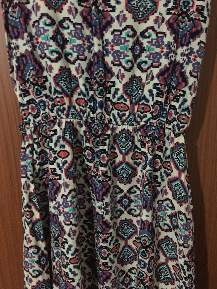 Renkli V Yakalı Bohem Midi Elbise - Görsel 2