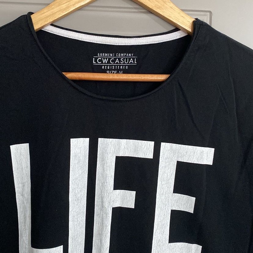 Siyah Baskılı Kısa Kollu  Tişört oversize - Görsel 2