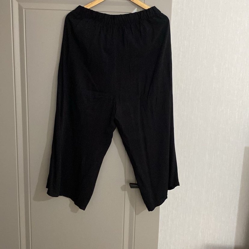 Siyah Keten Kuşaklı Midi Kadın Pantolon - Görsel 3