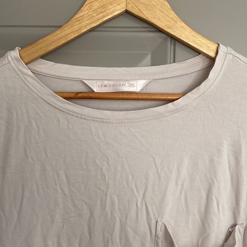 Bej Keten Kadın Uzun Kollu Salaş Tişört - Görsel 2