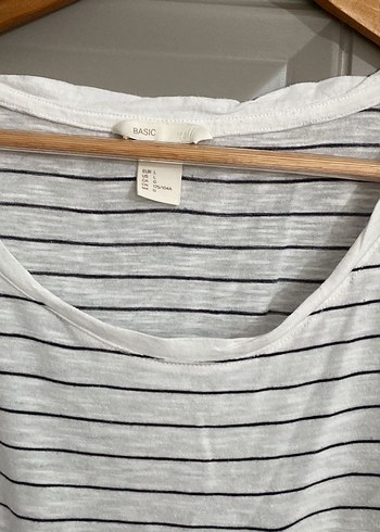 Çizgili Keten Kadın Tişört - Görsel 2