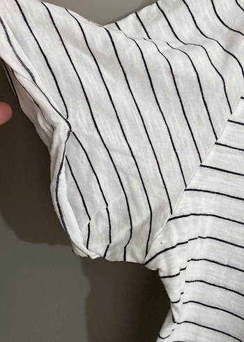 Çizgili Keten Kadın Tişört - Görsel 3