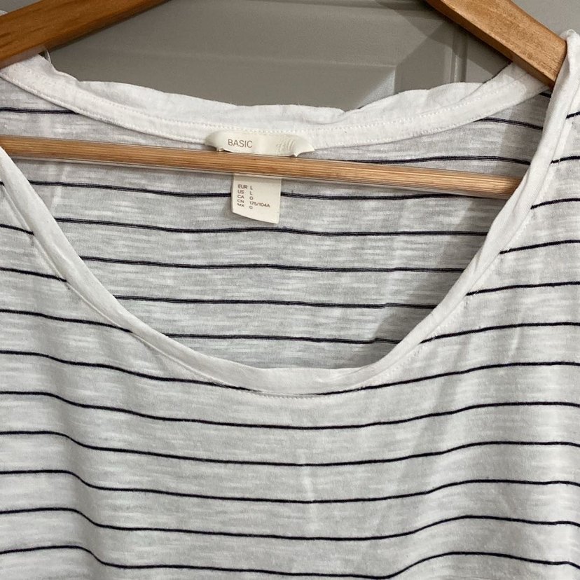 Çizgili Keten Kadın Tişört - Görsel 2