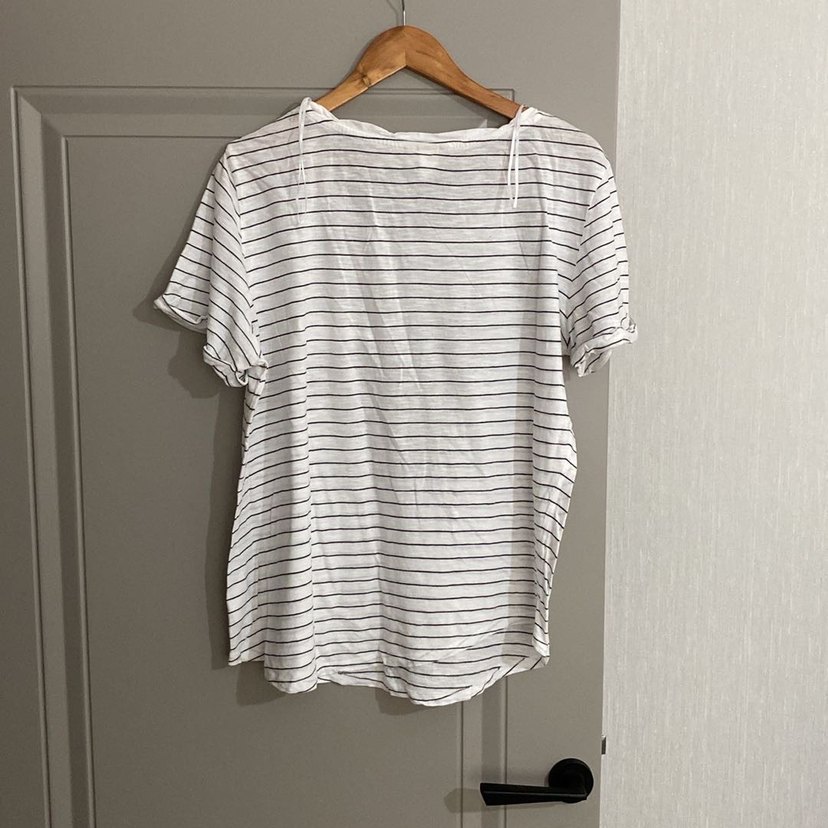 Çizgili Keten Kadın Tişört - Görsel 4