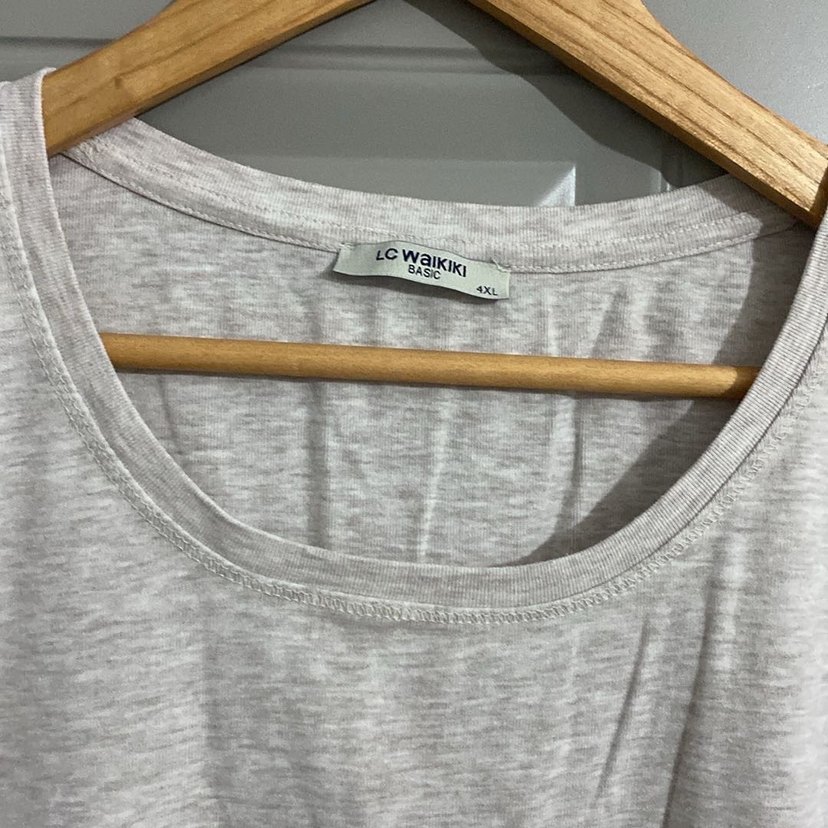 Kadın Gri Kısa Kollu Keten Tişört - Görsel 2