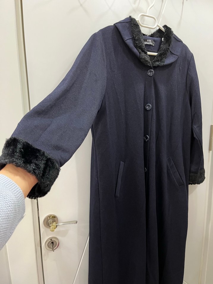 Düğmeli Lacivert Kadın Uzun Kaban - Görsel 2