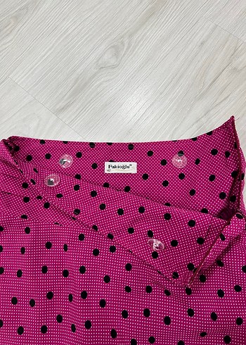 Puantiyeli Pileli Pembe Uzun Etek - Görsel 6