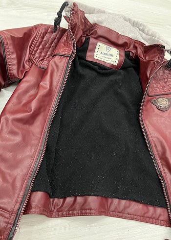 8 Yaş Beden bordo Renk Bordo Parlak Erkek Çocuk Deri Biker Ceket