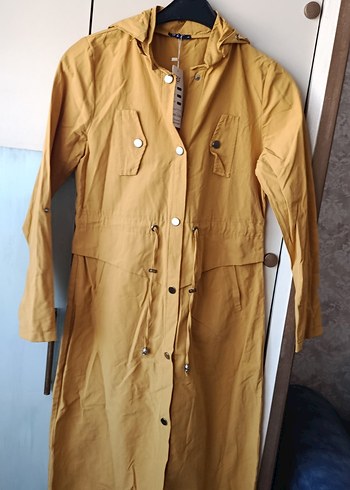 Düğmeli Bej Kadın Ceket trençkot sifir - Görsel 3