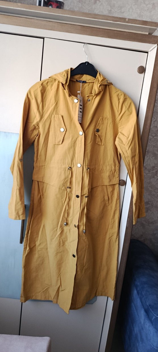 Düğmeli Bej Kadın Ceket trençkot sifir - Görsel 3