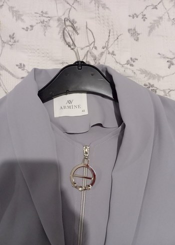 Gri Armine  tunik elbise Ceket görünümlü - Görsel 7