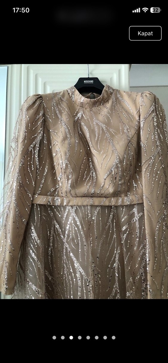 Bej İşlemeli Uzun Kollu Abiye Elbise - Görsel 3