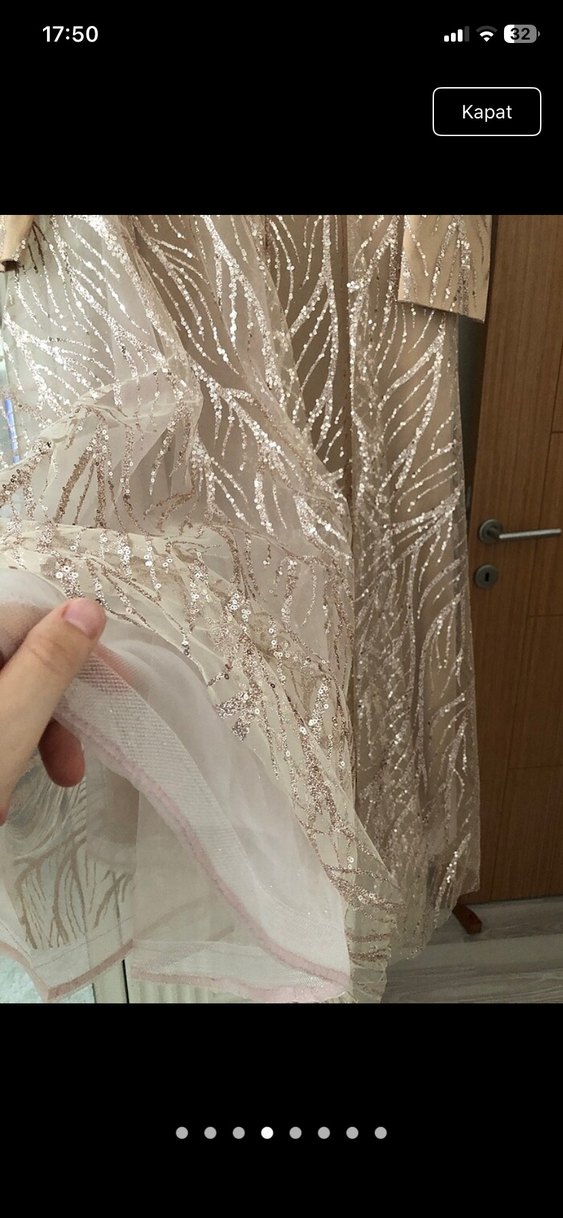 Bej İşlemeli Uzun Kollu Abiye Elbise - Görsel 4