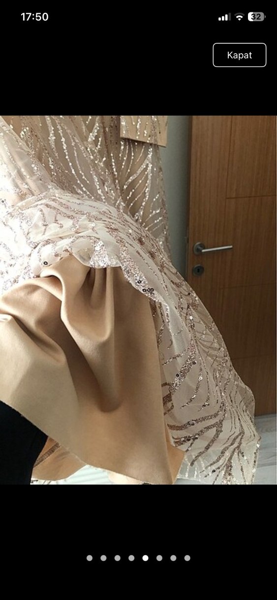 Bej İşlemeli Uzun Kollu Abiye Elbise - Görsel 5