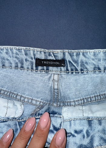 xs Beden mavi Renk Kadın Mavi Renkli Fringeli Denim Şort