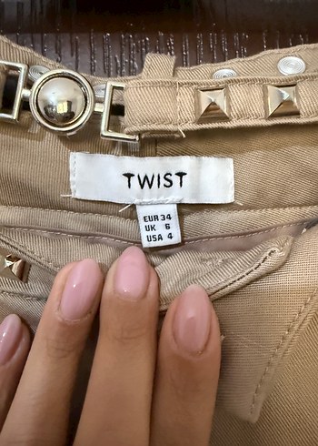 Twist Bej Midi Kumaş Pantolon, Kemerli, Regular Fit