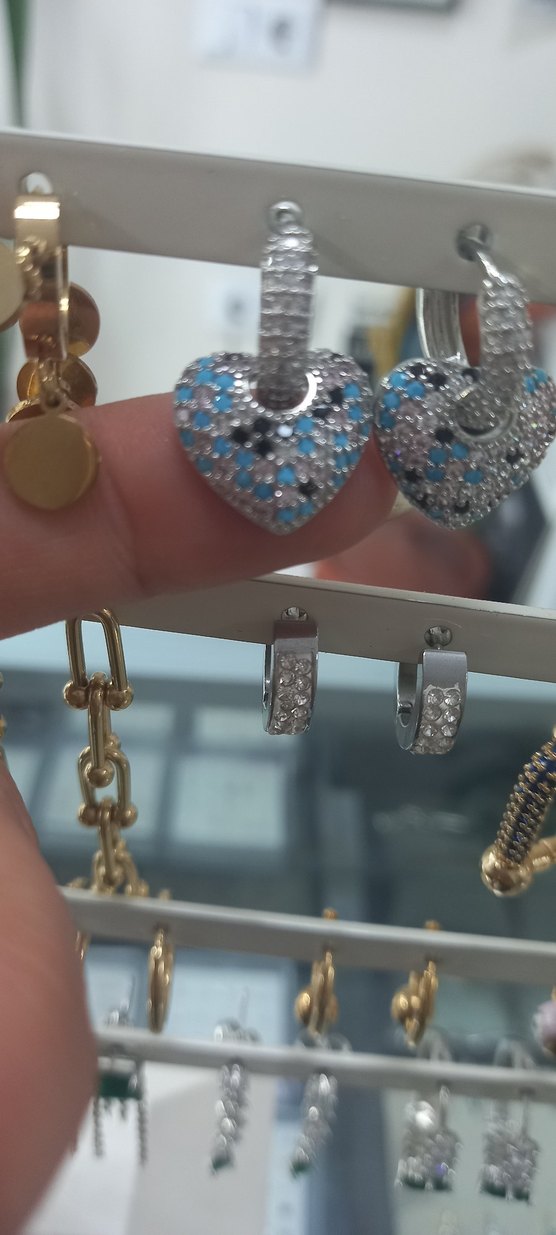 Mavi Desenli Mini Kalp Küpe - Görsel 2