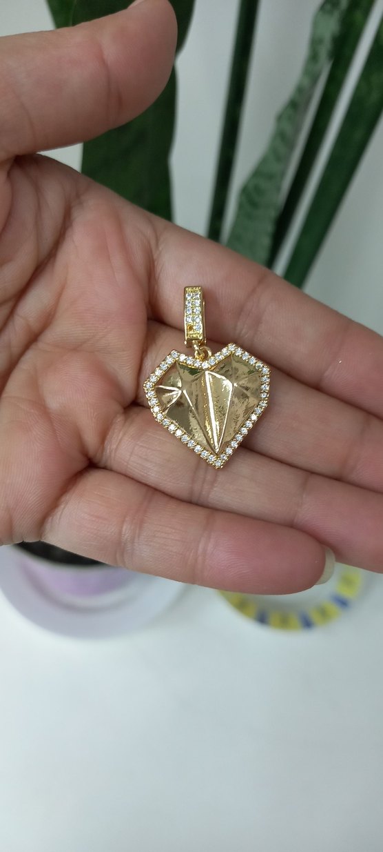 Parlak Altın Renkli Kalp Kolye ucu - Görsel 2