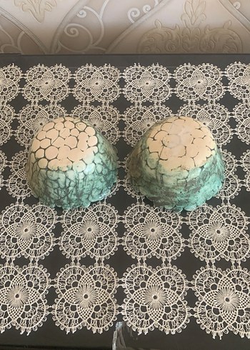 Turkuaz krem tonlarda Seramik Kase Çifti - Görsel 3