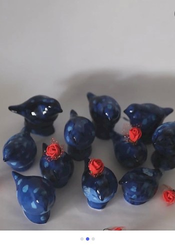 Lacivert Renkli mavi benekli seramik kuşlar - Görsel 2