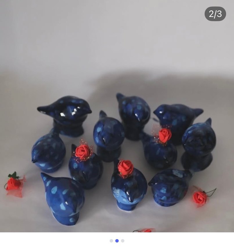 Lacivert Renkli mavi benekli seramik kuşlar - Görsel 2