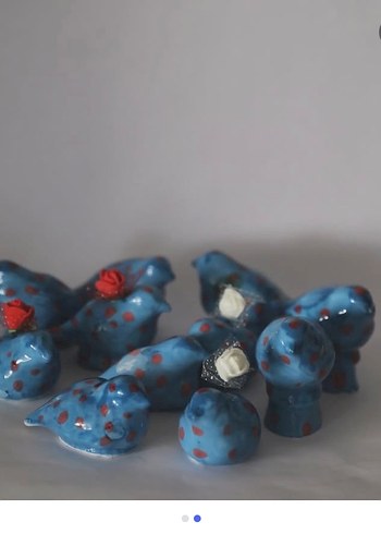 Turkuaz Renkli benekli seramik Kuş Figürleri - Görsel 2