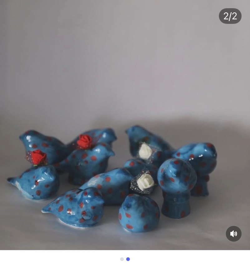 Turkuaz Renkli benekli seramik Kuş Figürleri - Görsel 2