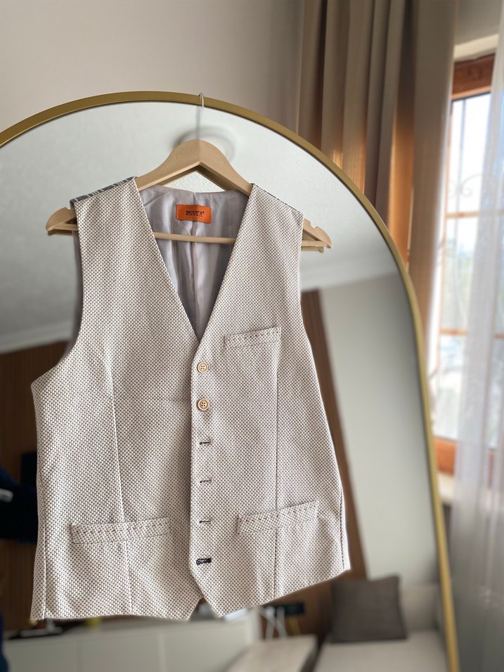 Düğmeli Keten Erkek Yelek - Görsel 2