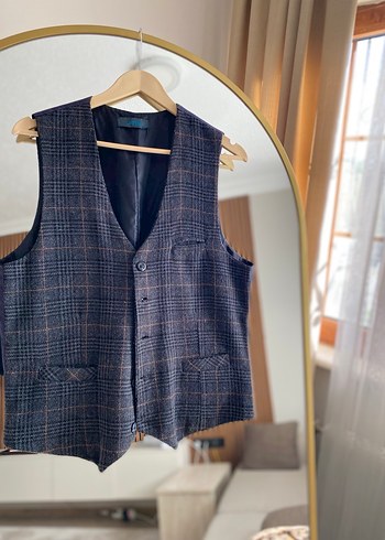 Düğmeli Ekose Desenli Erkek Yelek - Görsel 2