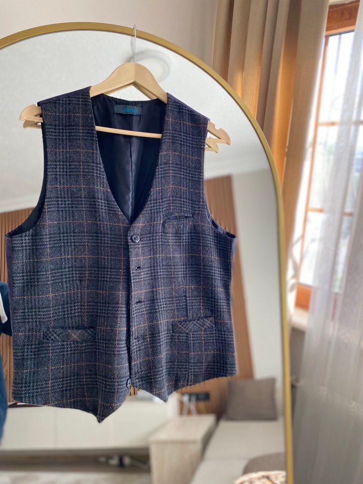 Düğmeli Ekose Desenli Erkek Yelek - Görsel 2