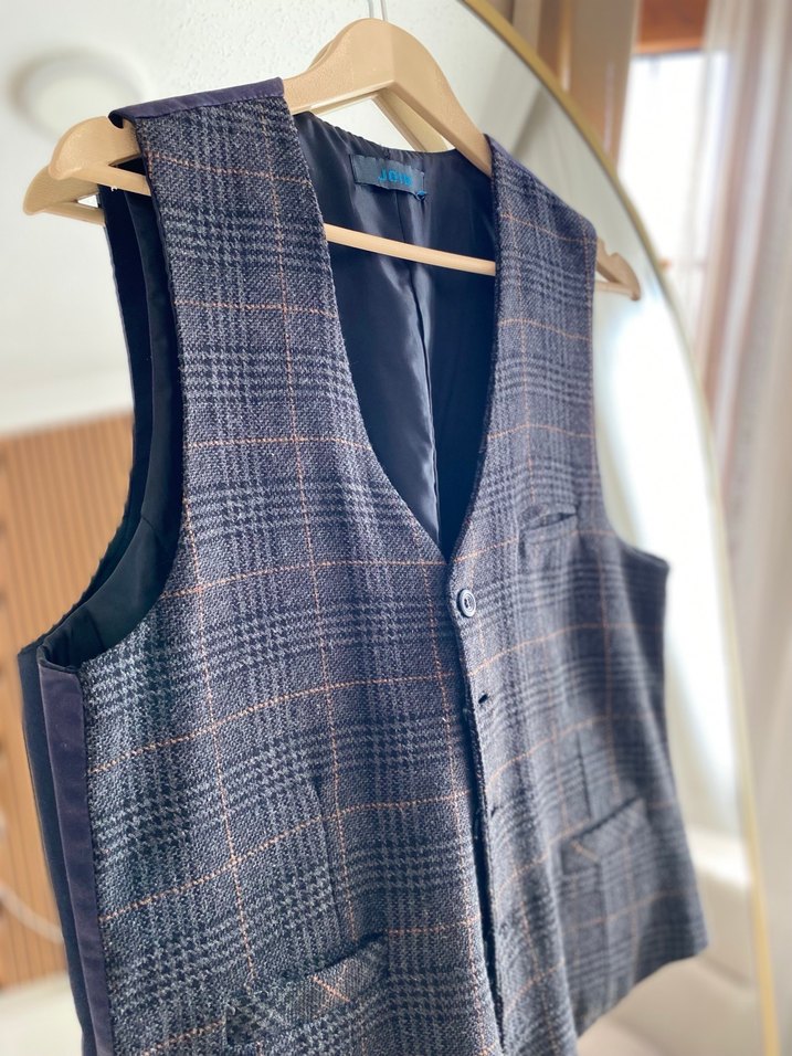 Düğmeli Ekose Desenli Erkek Yelek - Görsel 3