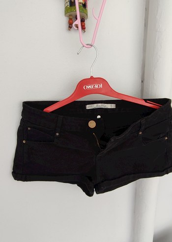 Düğmeli Siyah Mini Denim Şort