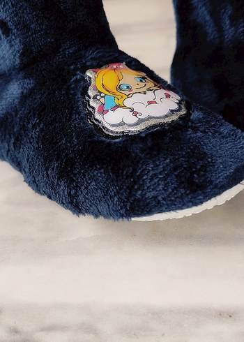 Nakışlı Kürklü Kız Çocuk Ev Terliği - Görsel 4