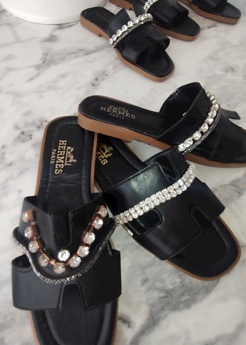 Diğer Siyah Rugan İncili Stiletto Terlik