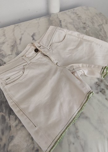 Bohem Beyaz Pamuklu Mini Şort - Görsel 2