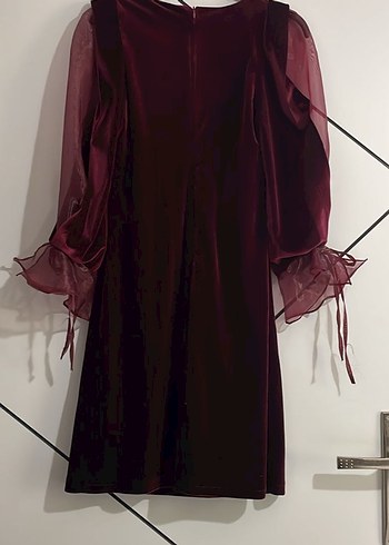Bordo Uzun Kollu Drapeli Kadın Elbise - Görsel 4