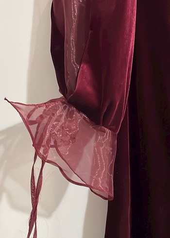 Bordo Uzun Kollu Drapeli Kadın Elbise - Görsel 2